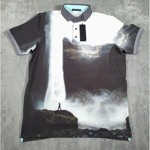 Greyson Polo Shirt Mens Large Arctic Rocks Edge Performance Golf Waterfall Print